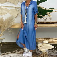 NOREEN | LONG DENIM DRESS WITH SIDE SLITS