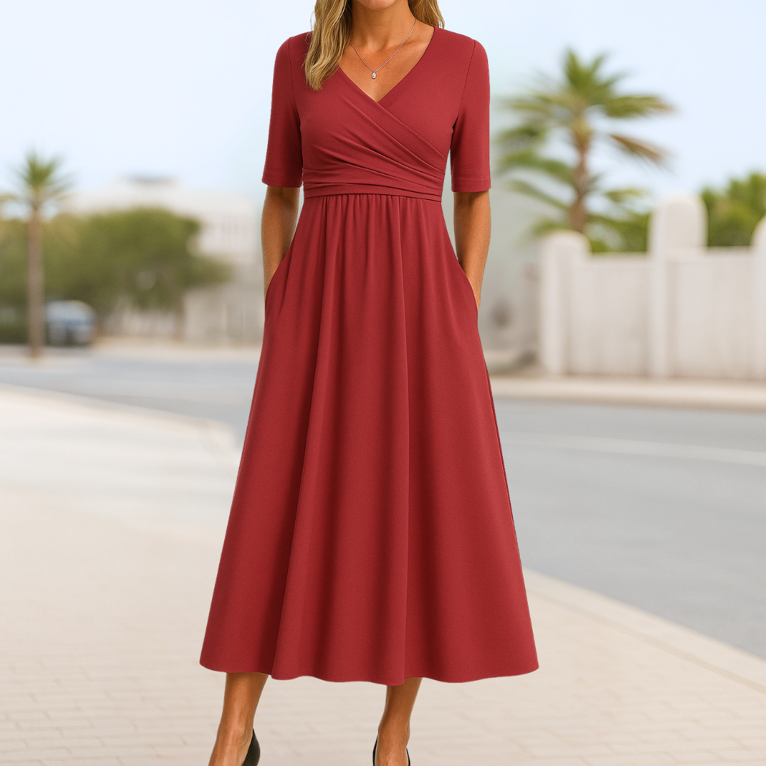 FRANKIE | CROSSOVER MIDI DRESS WITH SHORT SLEEVES