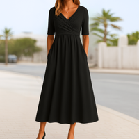 FRANKIE | CROSSOVER MIDI DRESS WITH SHORT SLEEVES