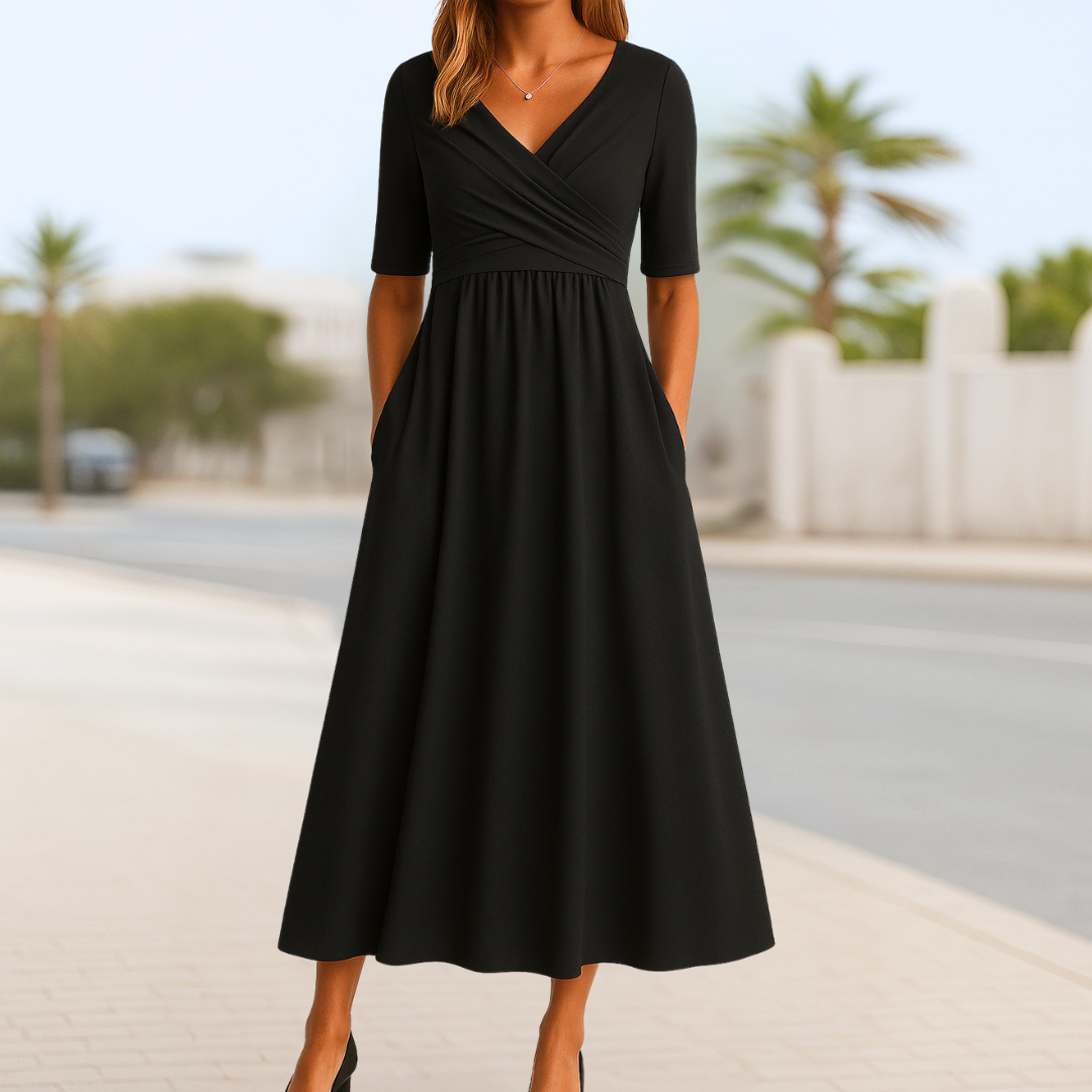 FRANKIE | CROSSOVER MIDI DRESS WITH SHORT SLEEVES