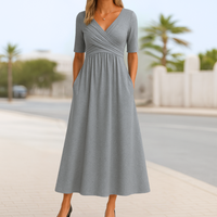 FRANKIE | CROSSOVER MIDI DRESS WITH SHORT SLEEVES