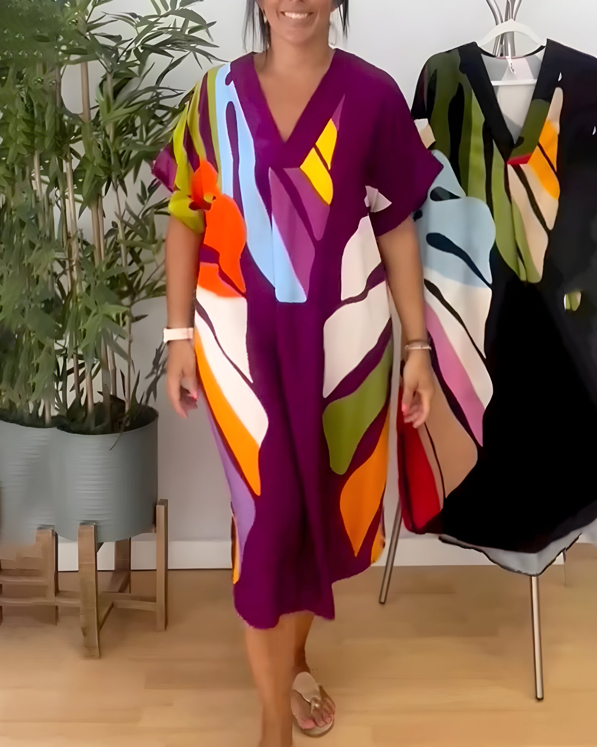 ROBYN | COLOURFUL LEAF PRINT DRESS
