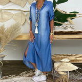 NOREEN | LONG DENIM DRESS WITH SIDE SLITS