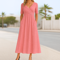 FRANKIE | CROSSOVER MIDI DRESS WITH SHORT SLEEVES