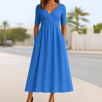 FRANKIE | CROSSOVER MIDI DRESS WITH SHORT SLEEVES
