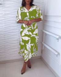 FAYAH | ELEGANT V-NECK MIDI DRESS