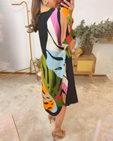ROBYN | COLOURFUL LEAF PRINT DRESS