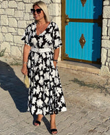 CONNIE | FLORAL V-NECK MIDI DRESS