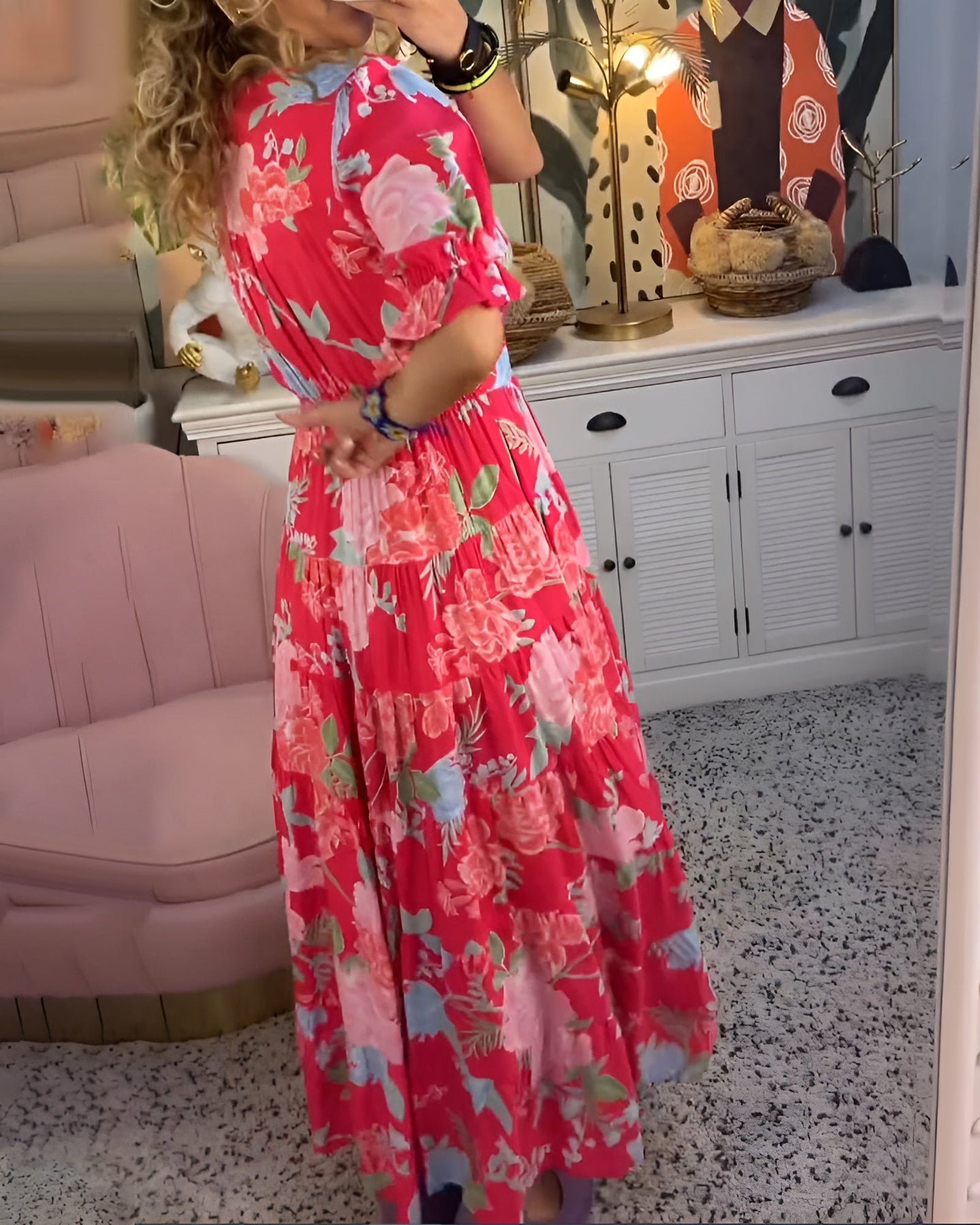 TESSA-MAE | ELEGANT V-NECK FLOWER DRESS