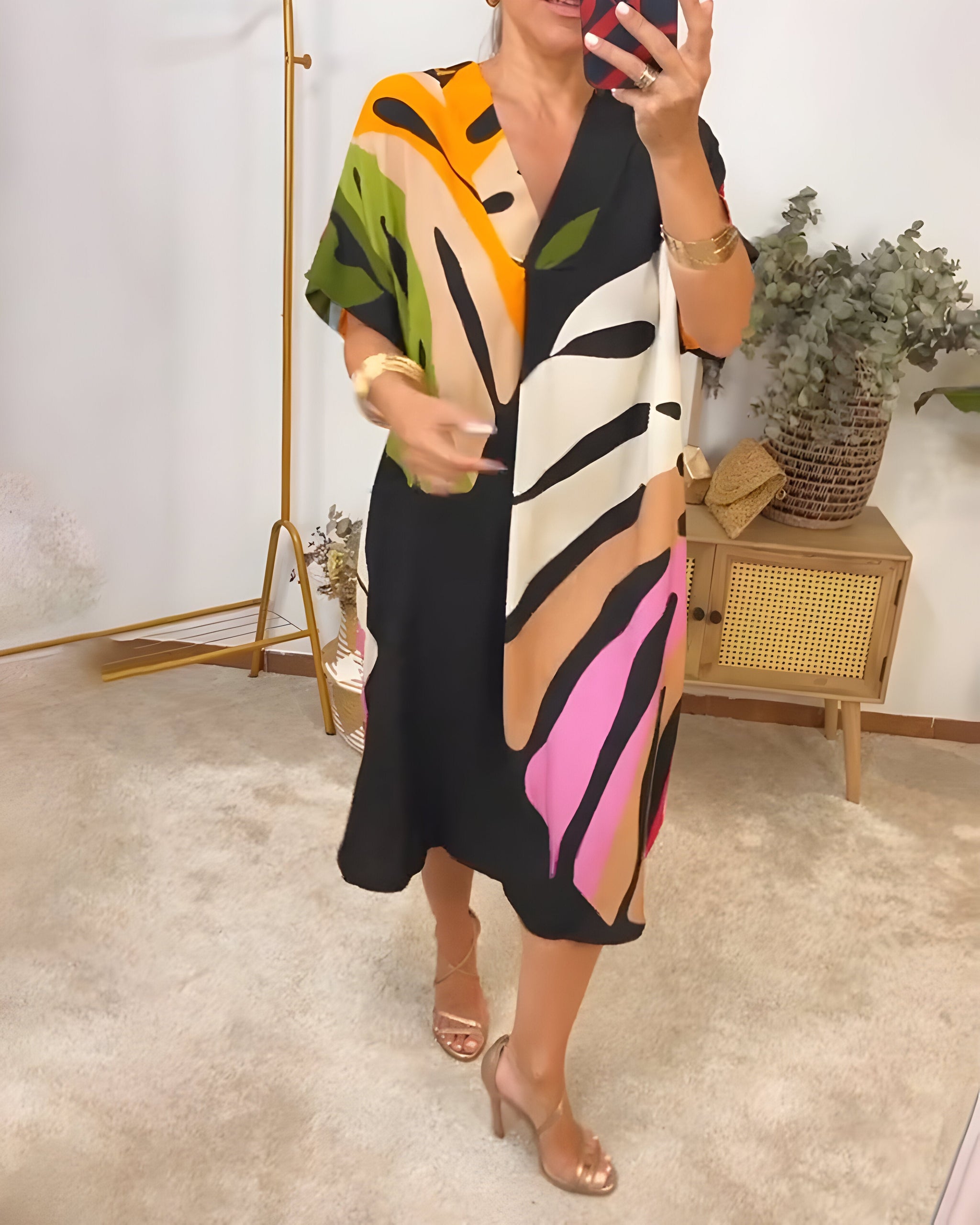 ROBYN | COLOURFUL LEAF PRINT DRESS