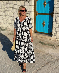 CONNIE | FLORAL V-NECK MIDI DRESS