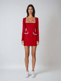 MILLY | LONG SLEEVE MINI DRESS WITH SQUARE NECKLINE