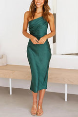 SANDRA | ELEGANT RUCHED ONE-SHOULDER MIDI DRESS