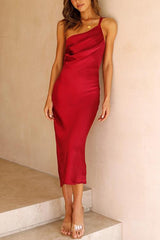 SANDRA | ELEGANT RUCHED ONE-SHOULDER MIDI DRESS