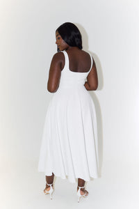 YARA-BELLE | HIGH-WAISTED SQUARE-NECK MIDI DRESS