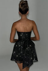 AMELIA | BACK-KNOT STRAPLESS GLITTER MINI DRESS