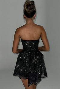 AMELIA | BACK-KNOT STRAPLESS GLITTER MINI DRESS