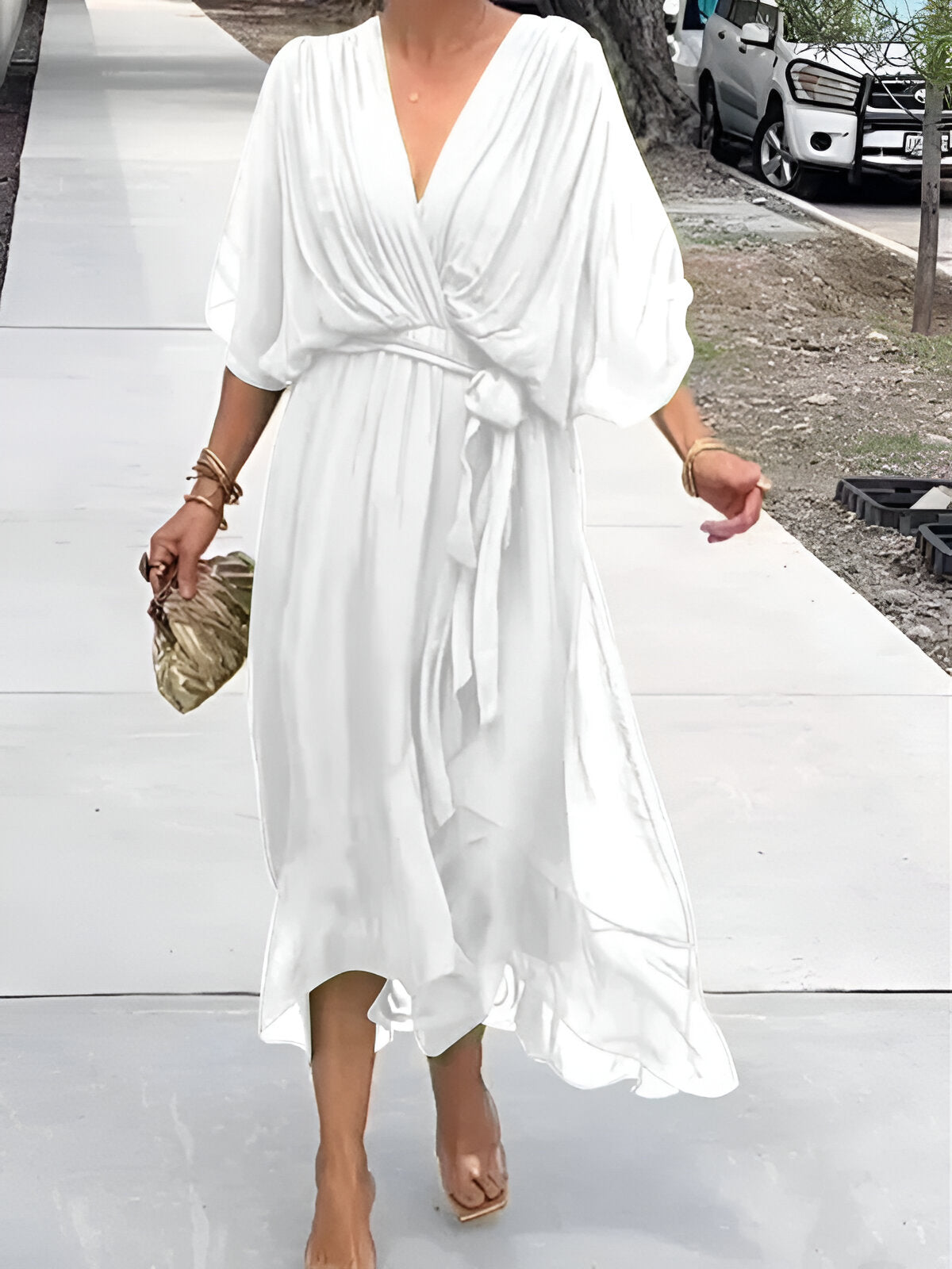 MARGERY | ELEGANT V-NECK CHIFFON MIDI DRESS