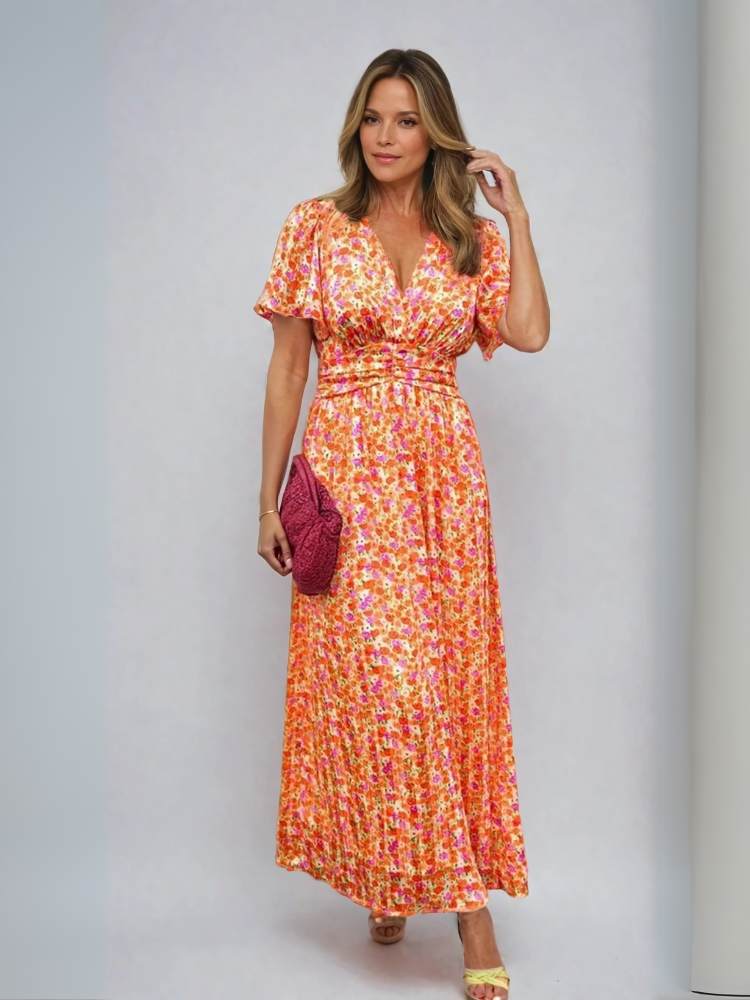 SOPHINA | ELEGANT FLORAL MAXI DRESS WITH V-NECKLINE