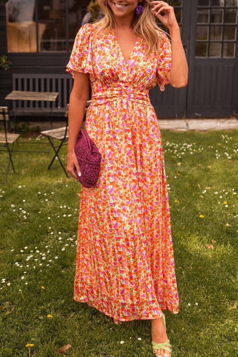 SOPHINA | ELEGANT FLORAL MAXI DRESS WITH V-NECKLINE